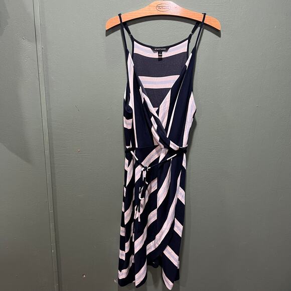 41 Hawthorn Navy Pink Striped Wrap Maxi Dress Size L Designer - Picture 1 of 3